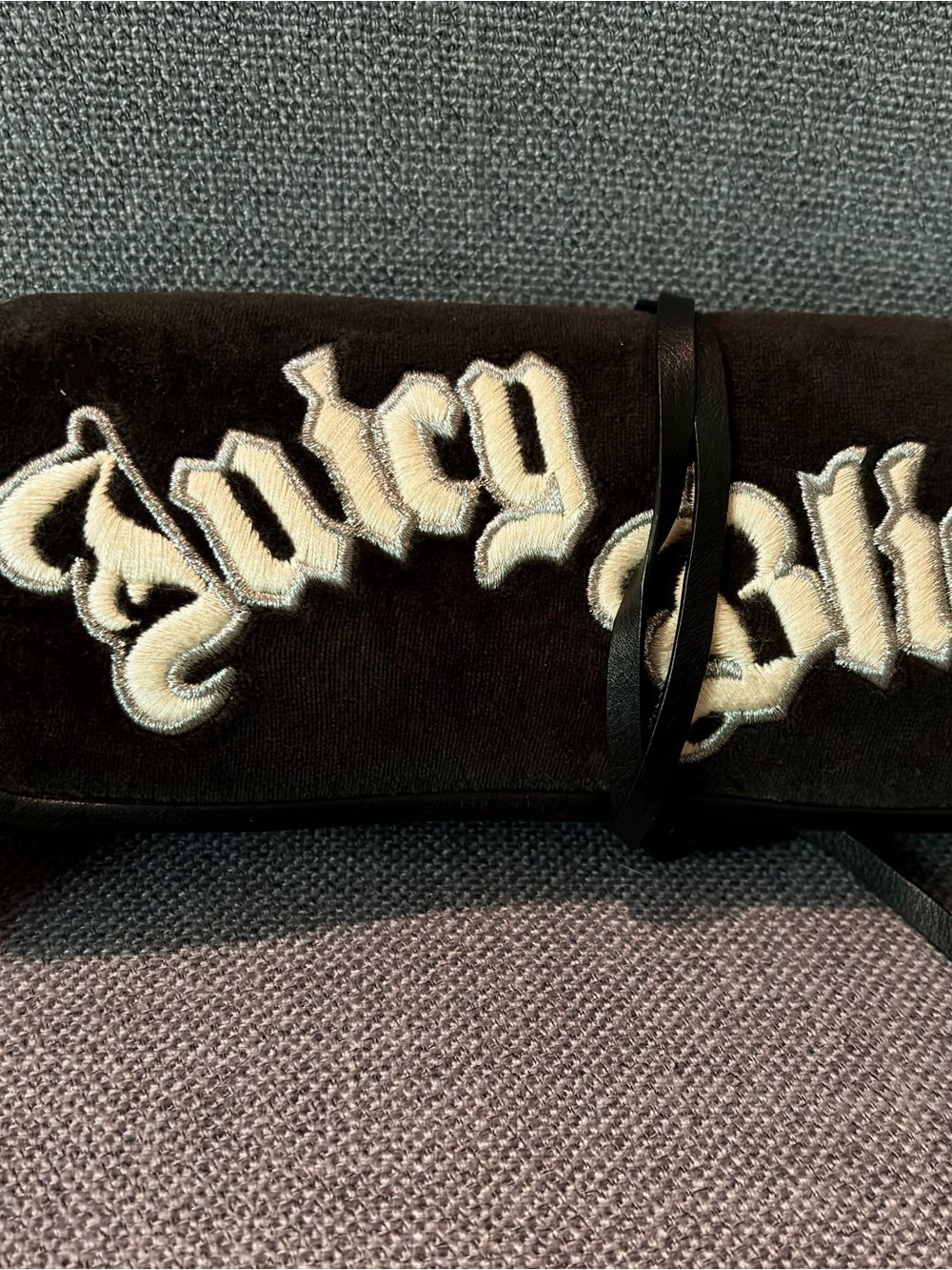 Juicy Couture Black Cosmetic Roll with Off-white and silver Embroidery Script